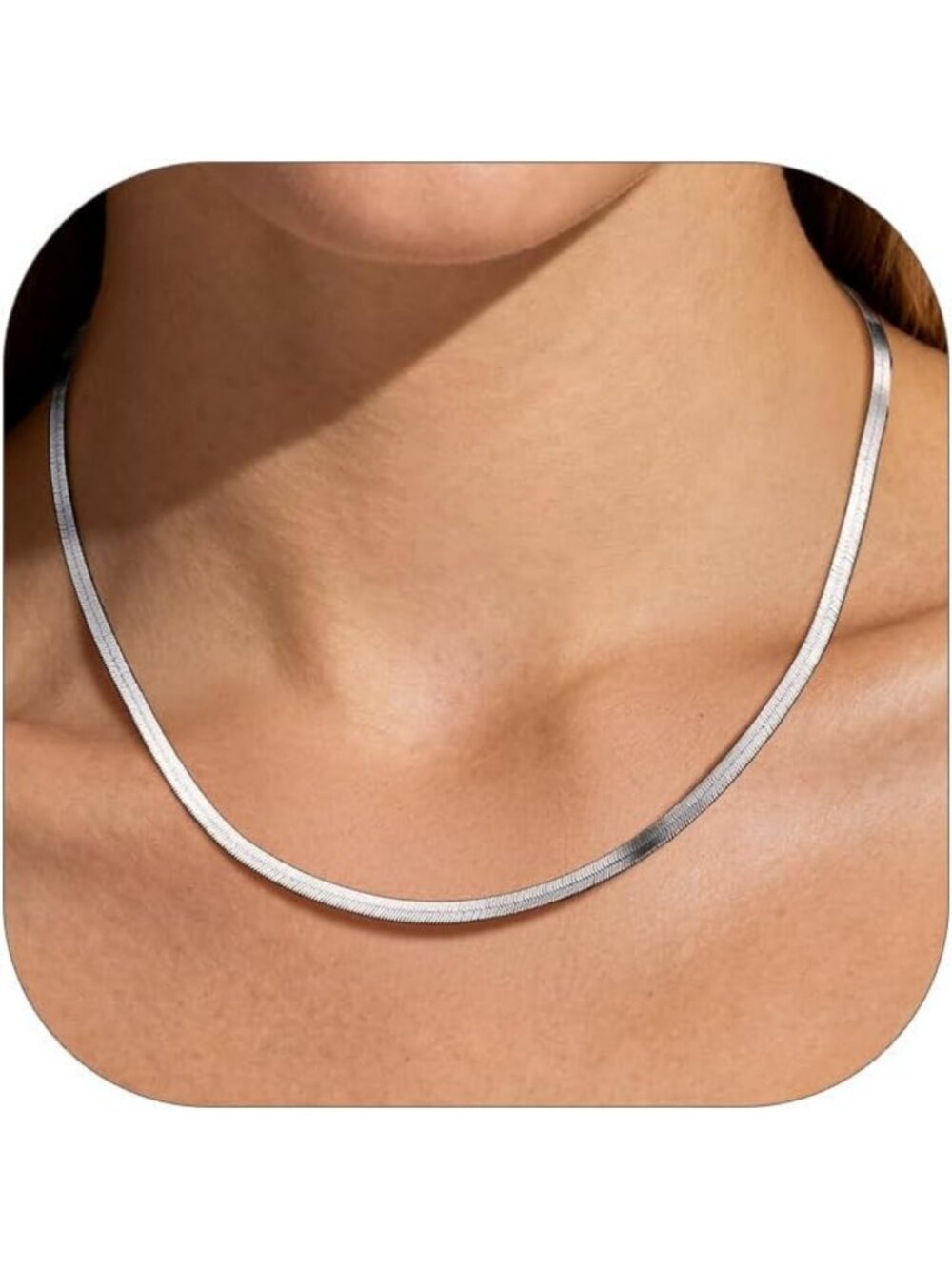 Herringbone Choker Necklace for Women, 3mm/5mm Stainless Steel & Silver Chain